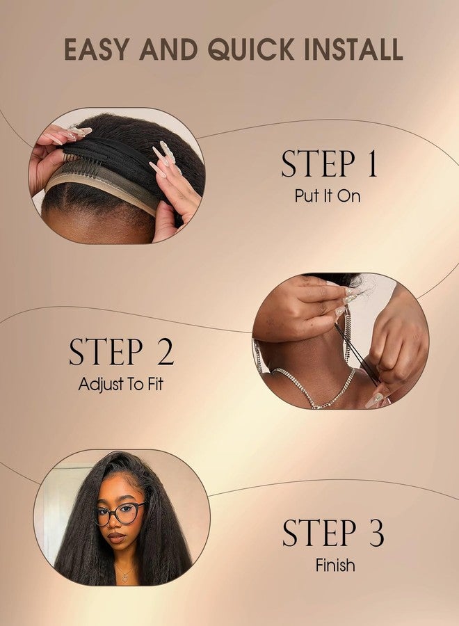 MENTOR Kinky Straight Half Wig Human Hair Wear and Go Half Wigs with Drawstring Yaki Straight Glueless Wig 3 In 1 Flip Over Headband Wig for Women 200% Density 18 inch - Image 5